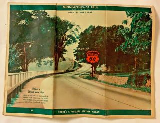 Vintage Phillips 66 Minneapolis - St.  Paul Minnesota Oil Gas Station Road Map 1939