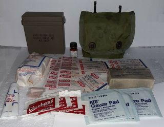 Vintage Us Army Cold War Era Military Field Gear Web Belt First Aid Kit