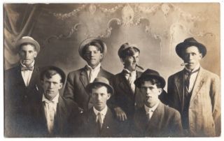 081220 Vintage Rppc Real Photo Postcard Group Of Rakish Cigar Smoking Young Men