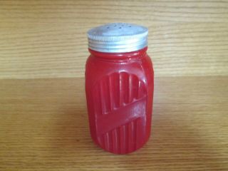 Vintage Red Glass Shaker Jar Flour? With Tin Metal Lid