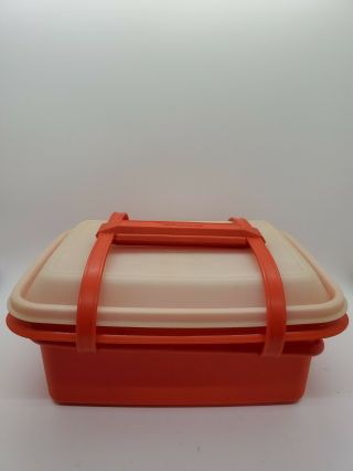 Vintage Tupperware Red 1254 Pak n Carry Lunch Box With Handle Pack 2