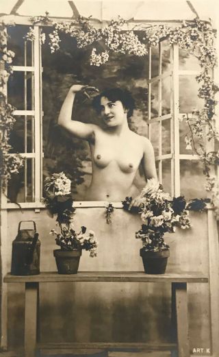 Nude At Window - Vintage French Sepia Photo - Postcard - 1900 - 1915