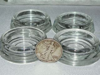 4 Thick Clear Glass Furniture Coaster Caster Cups Vintage Fits 1 5/8 