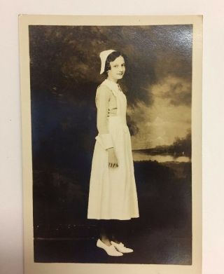 Vintage 1940s Photo Young Nurse In Uniform Rppc Postcard Medical Picture