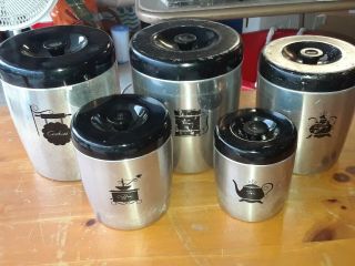 Vintage West Bend Aluminum Canister Set Of 5 Flour Sugar Tea Coffee Cookies Usa