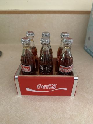 China 6 Mini Coca - Cola Bottles,  Glass Filled W/liquid 3 Inches Wooden Crate