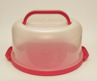 Vintage Plastic Cake Carrier Keeper Server With Red Base And Handles