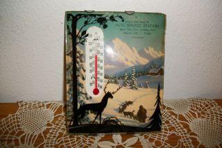 Vintage Fulda,  Mn Advertising Thermometer W/ Silhouette Picture & Convex Glass