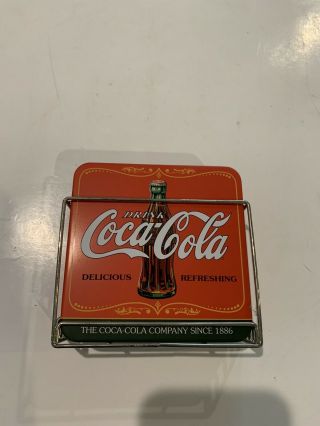 Coca - Cola Red Coke Bottle Set Of 4 Coasters With Metal Caddy Holder