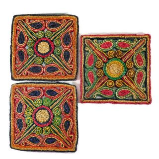 Set Of 3 Vintage Butterfly Woven Straw Trivets / Wall Decor Colorful 7 "