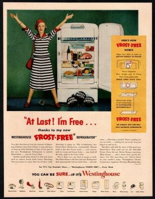 1950 Westinghouse Refrigerator - Housewife - Ball & Chain - Kitchen Vintage Ad