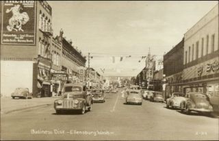Ellensburg Wa Business District Vintage Cars & Stores Real Photo Postcard