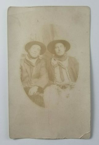 Real Photo Postcard Two Men Dressed As Cowboys Vintage Rppc