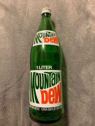 Vintage Mountain Dew 1 Liter Soda Bottle With Screw Cap To Match Money Back 1982