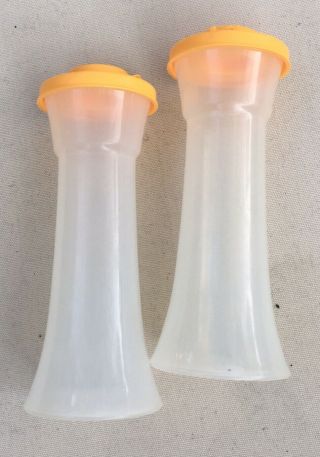 Pair Vintage Tupperware Hourglass Salt & Pepper Shakers 6 " Tall Orange/yellow