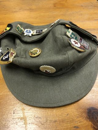 Vtg Russian Soviet Union Military Cap Army Hat Ussr Patches Pins Emblems