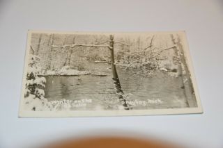 Vintage Rppc Postcard Winter On The Au Sable Grayling Michigan Real Photo River