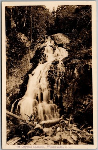 White Mts Mountains Nh Crystal Cascade Falls Vintage Rppc Real Photo Postcard C4