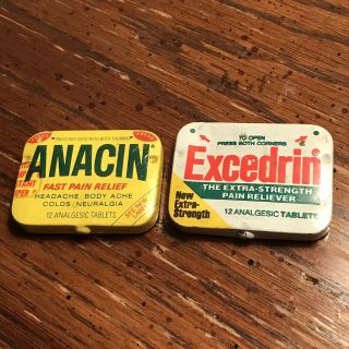 2 Small Vintage Medicine Tins Anacin Excedrin Empty Advertising Memorabilia