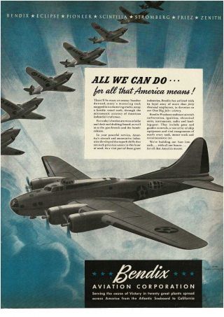 1942 Bendix Aviation Ww2 Usaaf Boeing B - 17 Curtiss P - 40 Vintage Print Ad