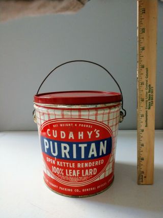 Vintage Cudahy’s Puritan Leaf Lard Tin Pail W/ Lid & Handle