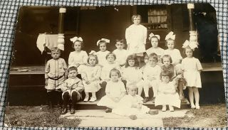 Vintage Real Photo Postcard Children’s Birthday Party Bows In Hair Rppc