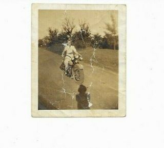 Women Riding Vintage Harley Davidson Motorcycle,  Photograph (2 - 3/4 X 2 - 1/4)