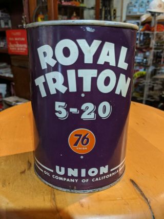 Vintage Union 76 Royal Triton 5 - 20 Motor Oil 1 Quart All Metal Can