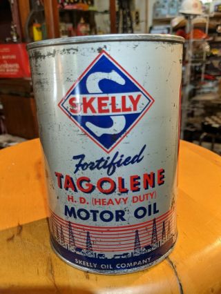 Vintage Skelly Tagolene Heavy Duty Motor Oil 1 Quart All Metal Can