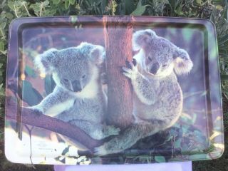 Vintage 70s Koalas Willow Made In Australia Metal Tin Tray Retro Serving Platter