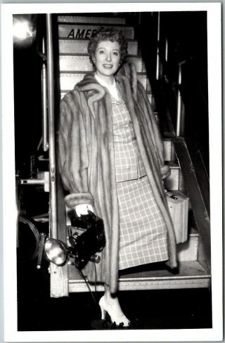 Vintage Greer Garson Real Photo Rppc Postcard Actress W/ Camera,  Airplane C1950s