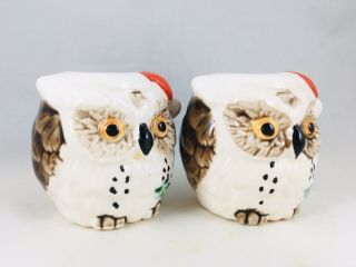 Vintage Christmas Owls Birds Toothpick Holders 2” Japan Hand Painted Ceramic 3