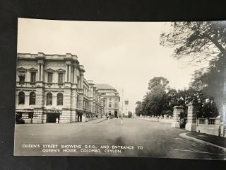 Vintage Real Photo Postcard Queen’s Street & Gpo Colombo,  Ceylon By Plâté No 2