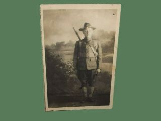 Vintage World War I Us Soldier Photo Postcard W/ Rifle Wwi World War 1
