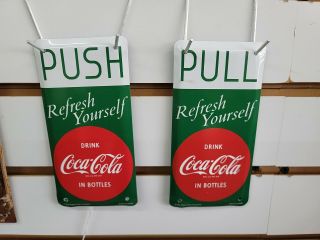 Set Of 2 Vintage Style Coca Cola Door Plates - Push & Pull