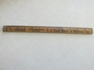 E Advertising Wood 12 " Ruler L L Cooke School Of Electricity Chief Engineer