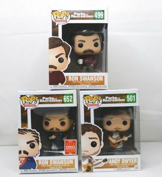Funko Pop Park And Recreation Andy Dwyer 501 Ron Swanson 652 499,  Protectors