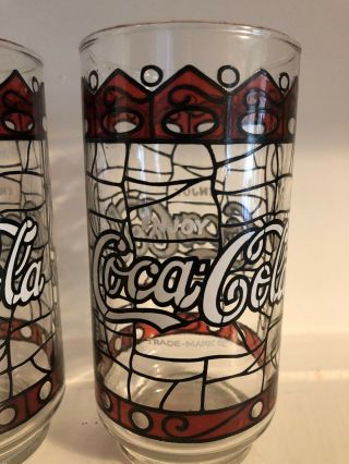 Vintage COCA - COLA TIFFANY STYLE STAINED GLASS DRINKING GLASSES TUMBLERS Set 2 3