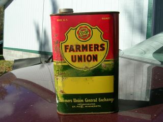 Rare Vintage Farmers Union Co - Op Advertising Tin Oil Can Coop One Quart