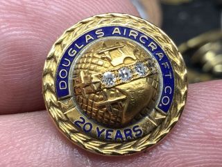 Douglas Aircraft Co.  10k Gold 4.  1 Grams 4 Diamond 20 Years Service Award Pin.