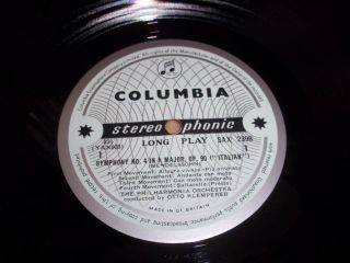 MENDELSSOHN Italian Symphony KLEMPERER UK 1961 COLUMBIA B/S SAX 2398 Ed.  1 LP 3