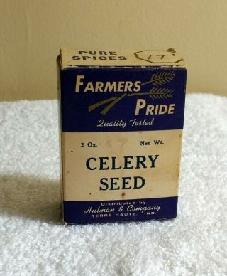 Farmers Pride Spice Box • Celery Seed • Hulman & Co.  Terre Haute Evansville Tin