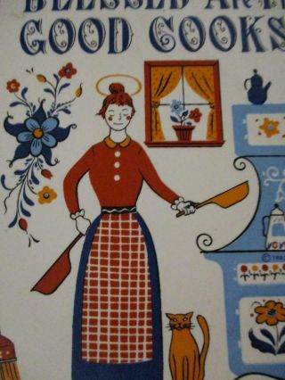 VTG Berggren Trayner Tile Trivet Blessed Are The Good Cooks 1963 EUC Stove Cat 3