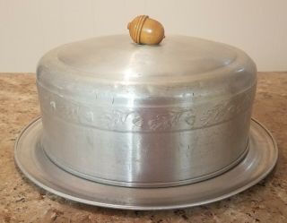 Vintage West Bend Aluminum Cake Saver Plate With Cover & Acorn Handle.  Usa.