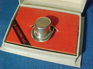 Orig 1920s - Mac Lachlan Hat Makers Figural Sterling Silver Top Hat Charm W Box