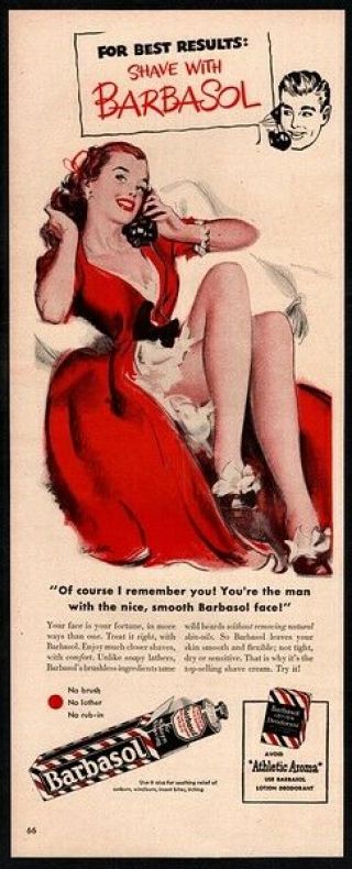 1948 Barbasol Shaving Cream - Sexy Woman On Retro Telephone Vintage Ad