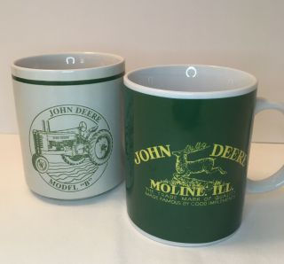 Set Of 2 John Deere Coffee Mugs Cups Model B Tractor Moline,  Il Cream Green