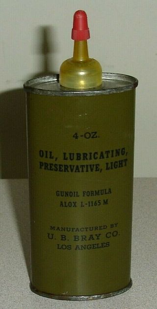 Old Korean War Era U B Bray Military 4 Oz Oil Can - Old Oval General Oiler Tin