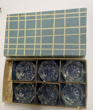 Vintage Set Of 6 Bohemia Glass Salt Cellars With Glass Spoons & Box