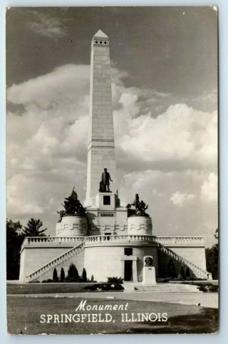 Vintage Rppc Postcard Abraham Lincoln Monument Springfield Illinois Real Photo
